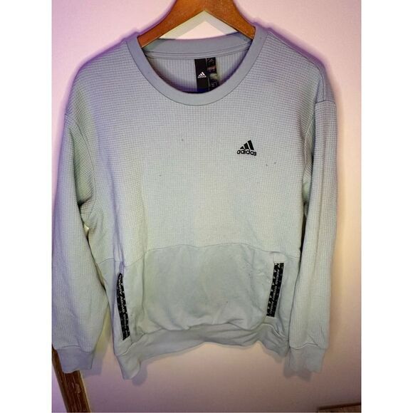 ADIDAS POSTGAME LITE WAFFLE CREW SWEATSHIRT MEN’S MEDIUM LIGHT BLUE - Picture 1 of 6